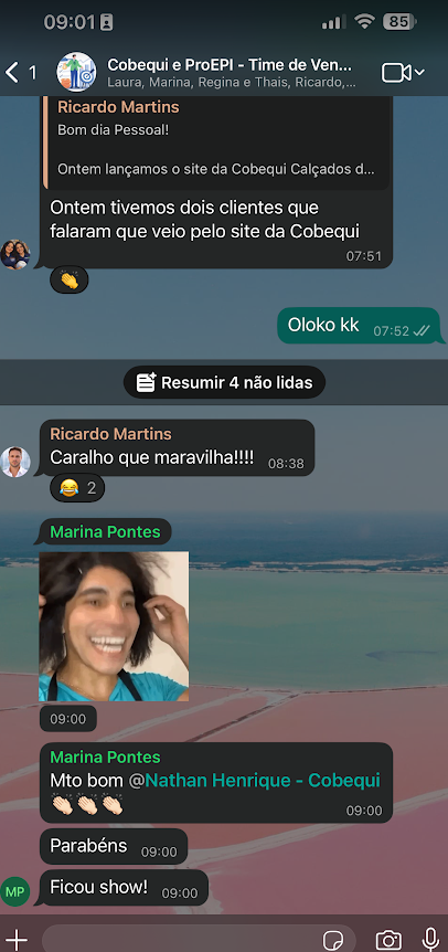 Print de feedback da equipe da Cobequi sobre os resultados do site