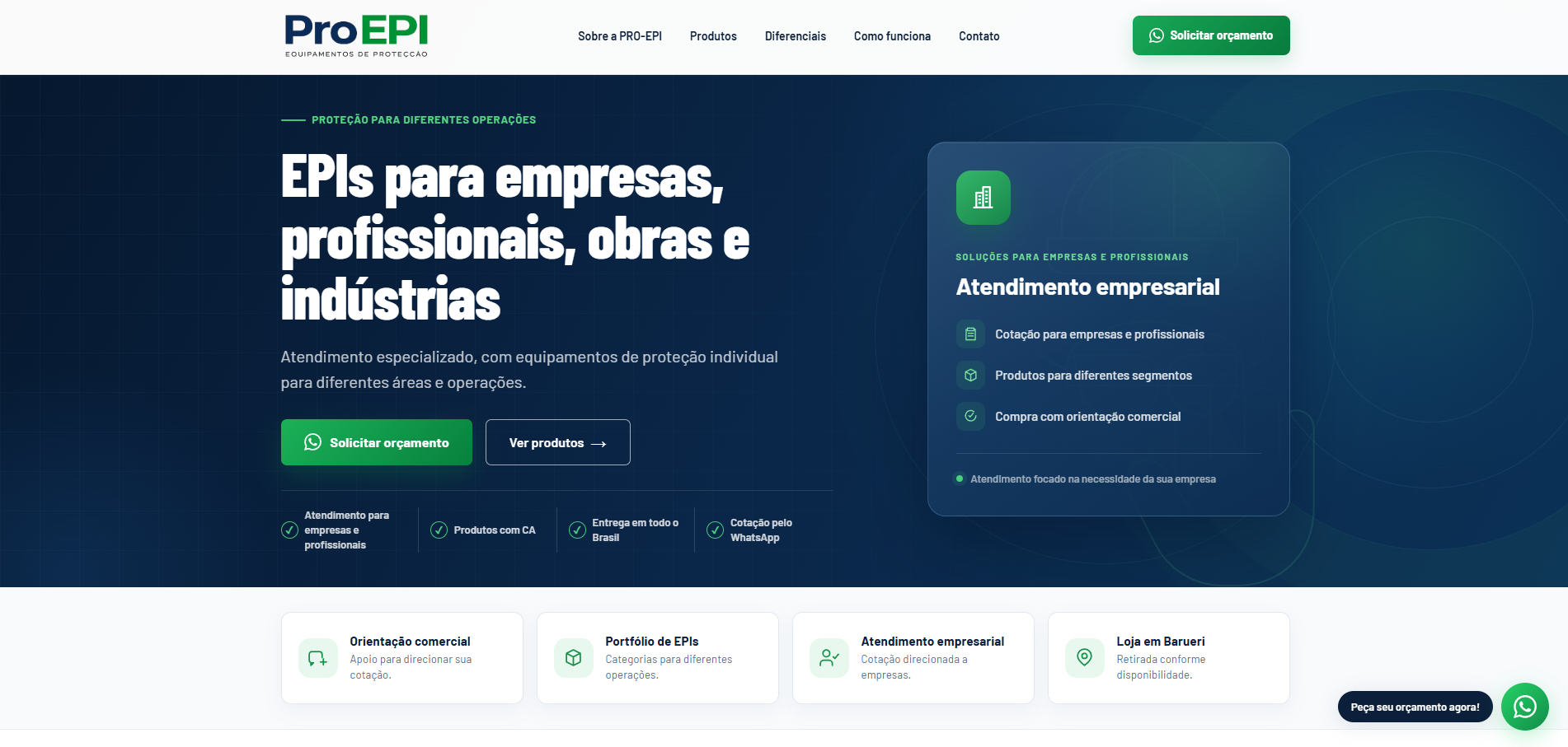 Página inicial do site PRO-EPI
